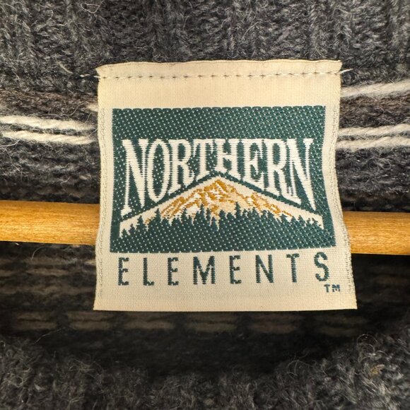 Vintage Wool Blend Grandpa Sweater Gray Fair-isle Knit Cabincore Nordic Chunky - Picture 7 of 9